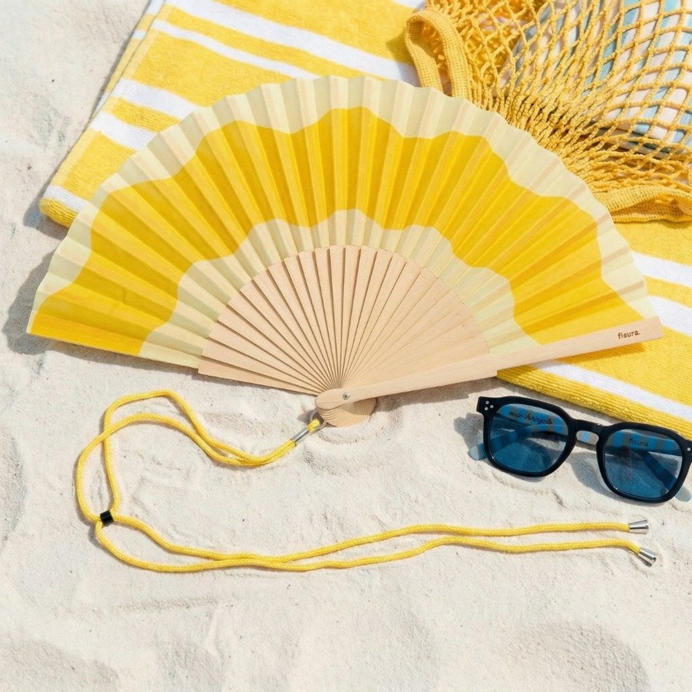 Hand fan Yellow Waves