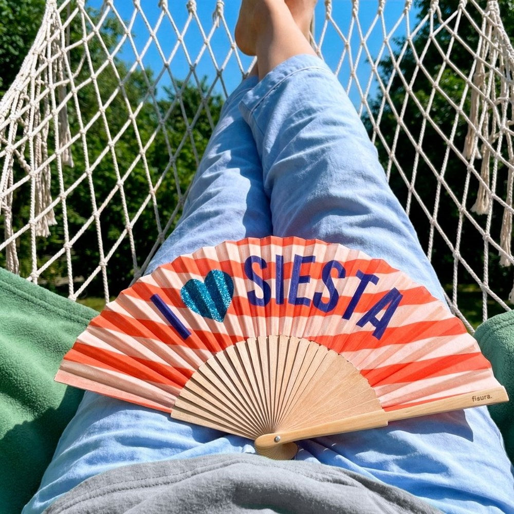 Glitter Hand Fan - "I love siesta"