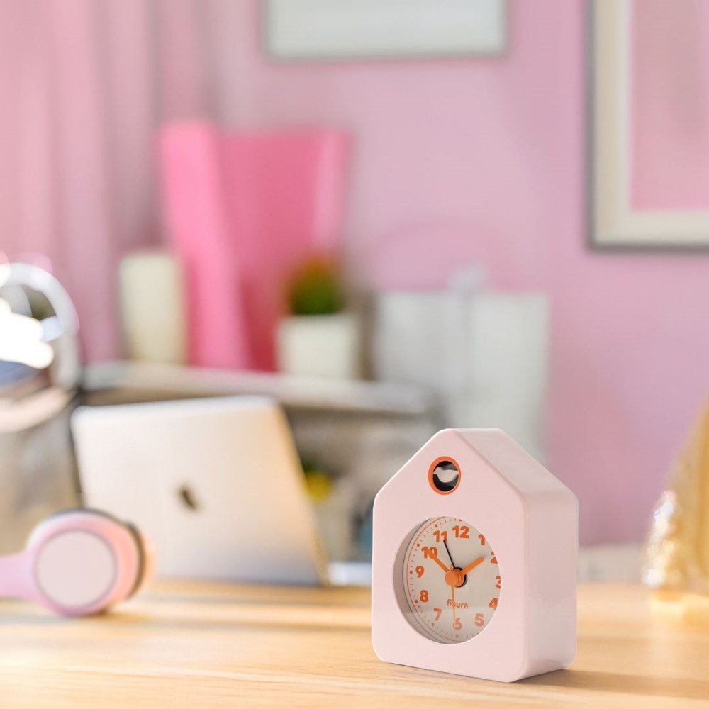Mini House  Alarm Clock Pink - Metal