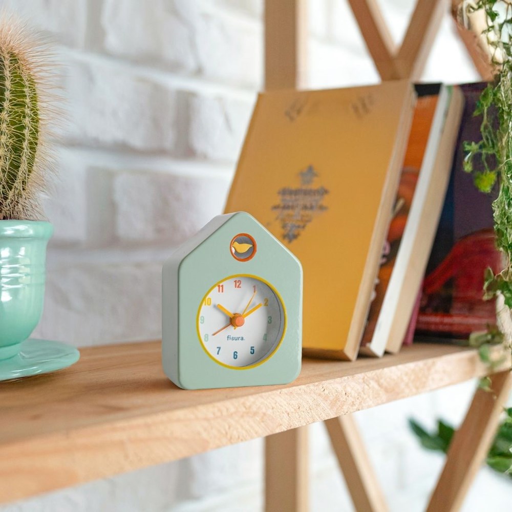 Mini House  Alarm Clock Green - Metal