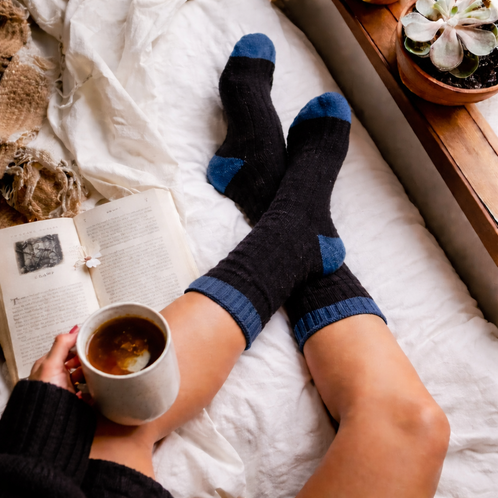 KLUE Merino Wool Socks with Bands in Black and Blue