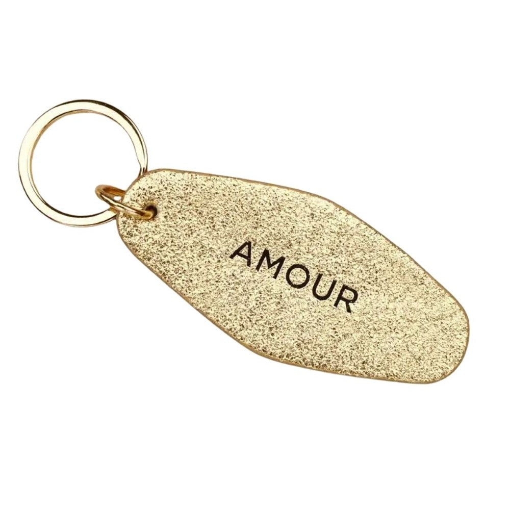 Les Cleias Amour engraved leather keyring in gold