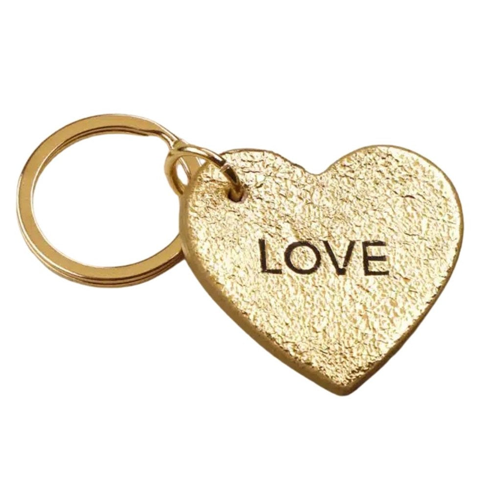 Les Cleias Love engraved leather keyring in gold