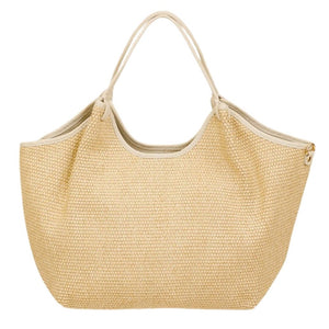 MAISON FANLI Large Hector Raffia Handbag in Natural with Cream leather trim