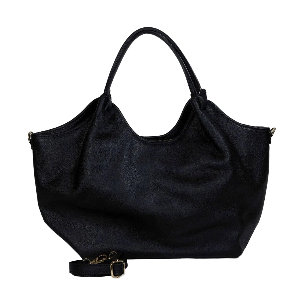 Hector large Black supple grained leather bag by Maison Fanli Paris with rounded handles and removable shoulder strap