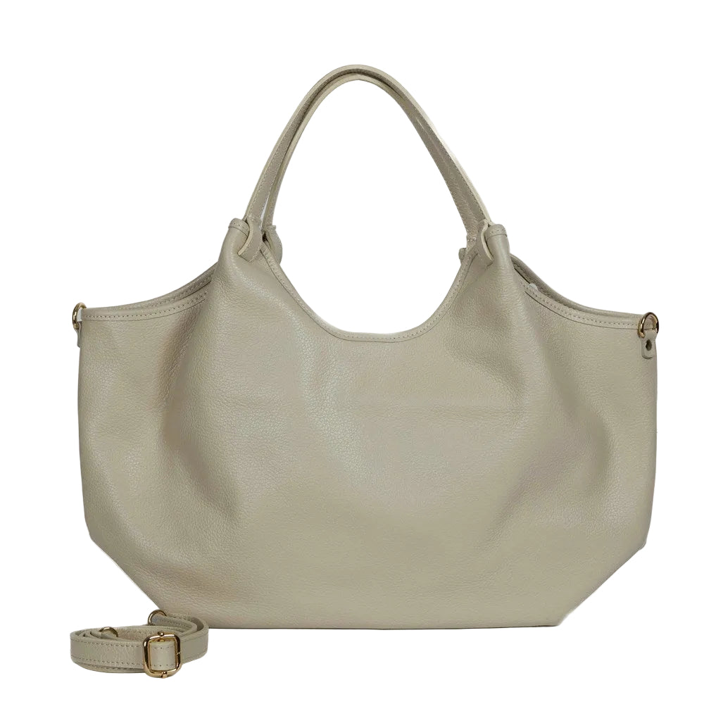 Hector large Cream supple grained leather  bag by Maison Fanli Paris with rounded handles and removable shoulder strap