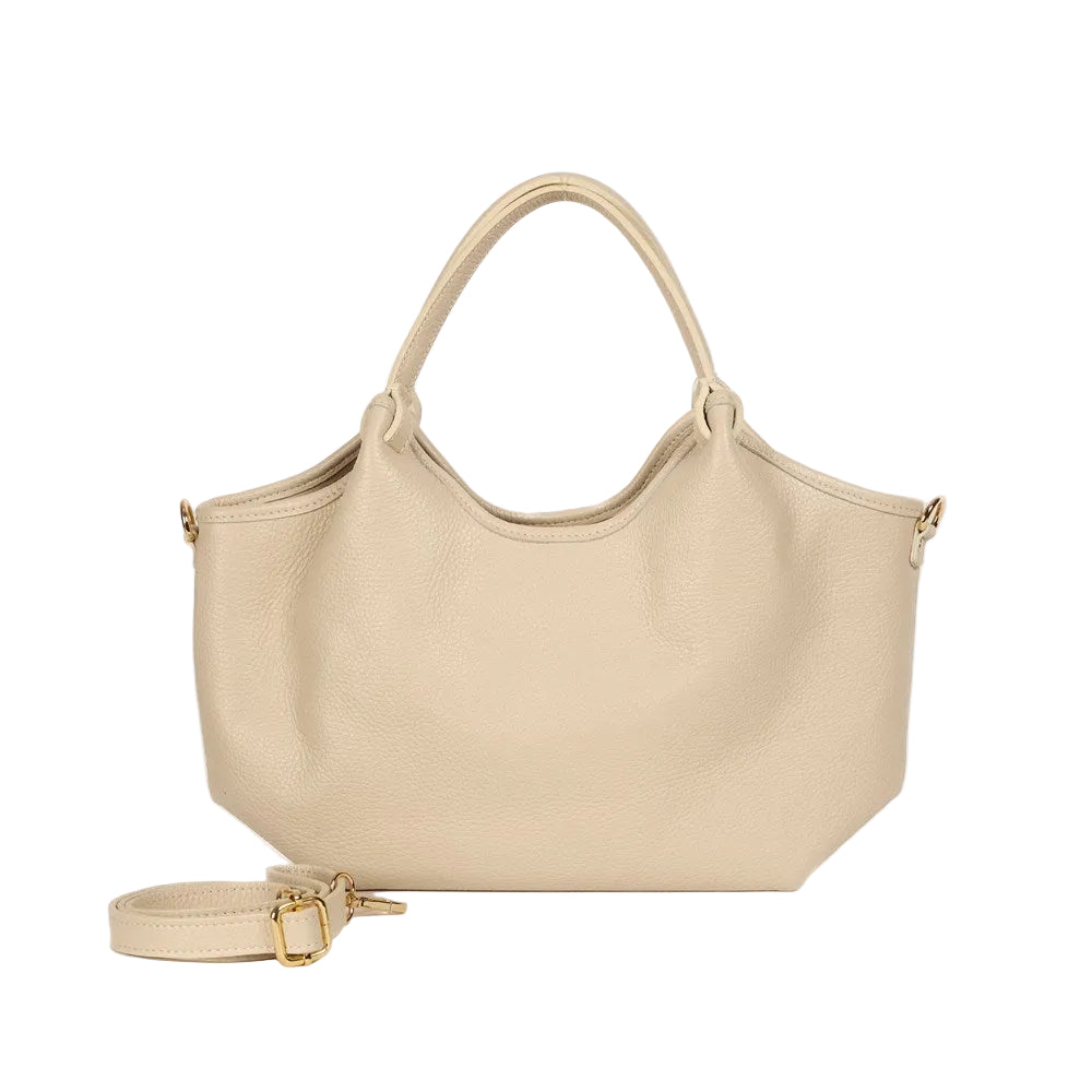 HECTOR Small grained leather bag in Cream by Maison Fanli Paris with rounded handles and removable shoulder strap