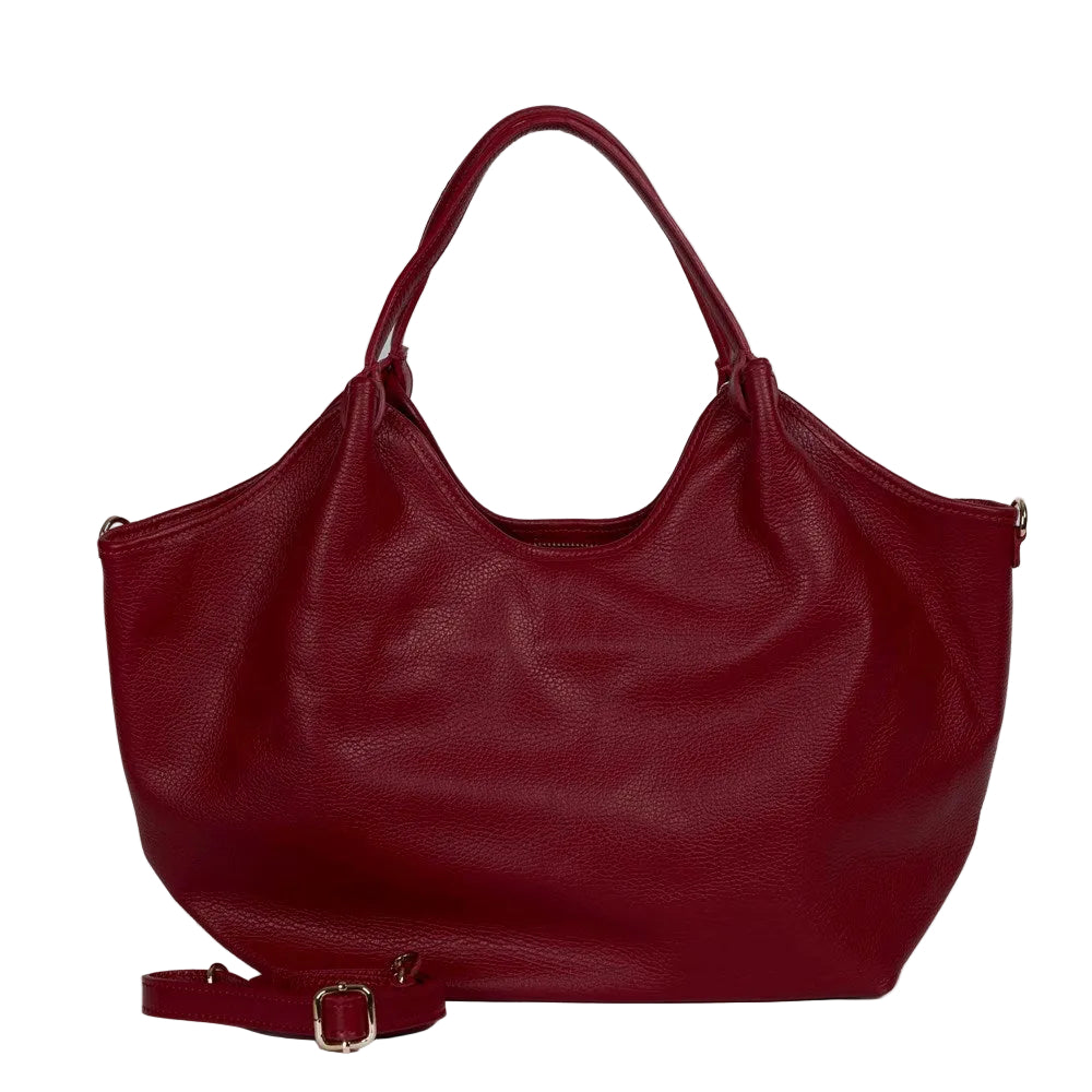 Hector large Burgundy grained leather bag by Maison Fanli Paris with rounded handles and removable shoulder strap