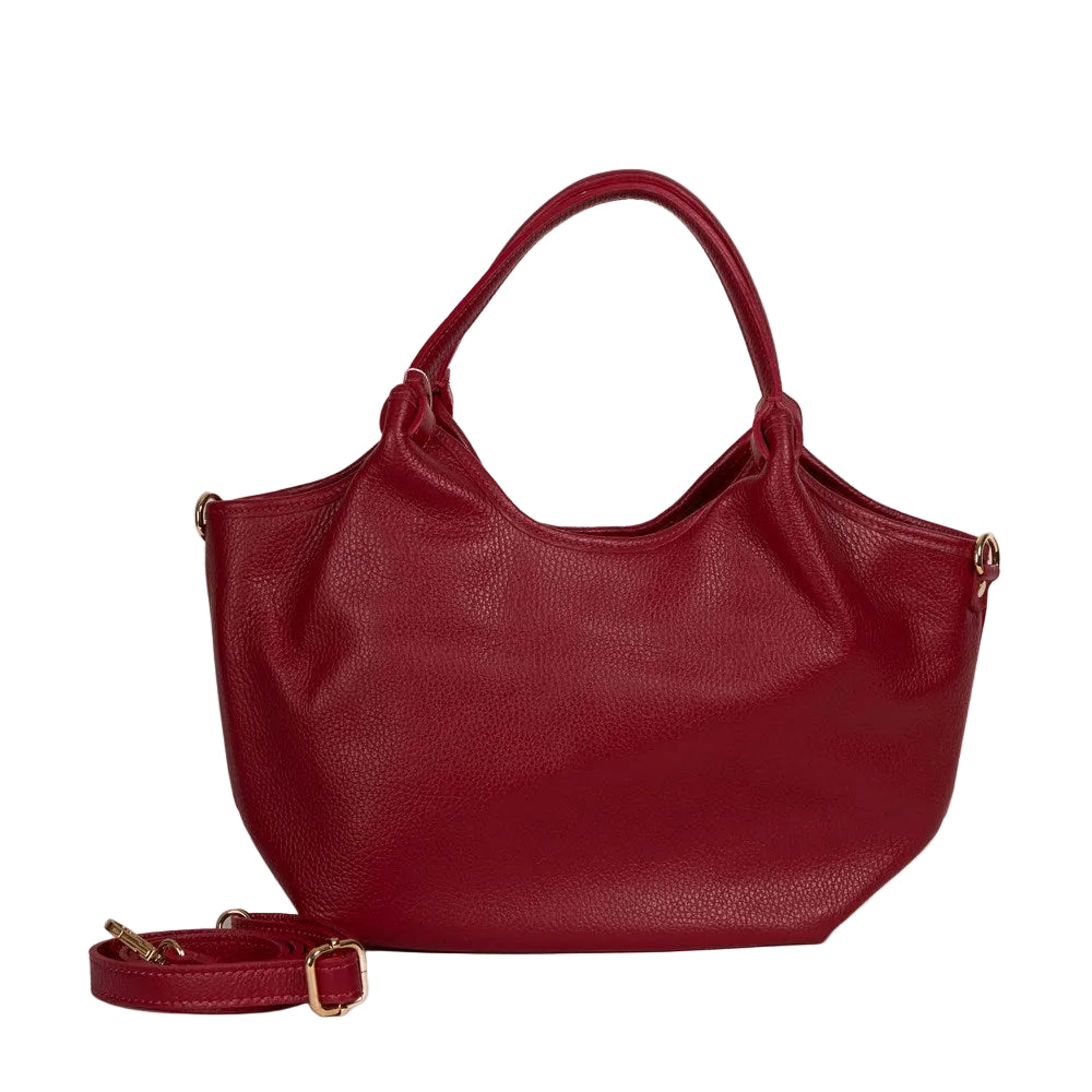 HECTOR Small grained leather bag in Red by Maison Fanli Paris with rounded handles and removable shoulder strap