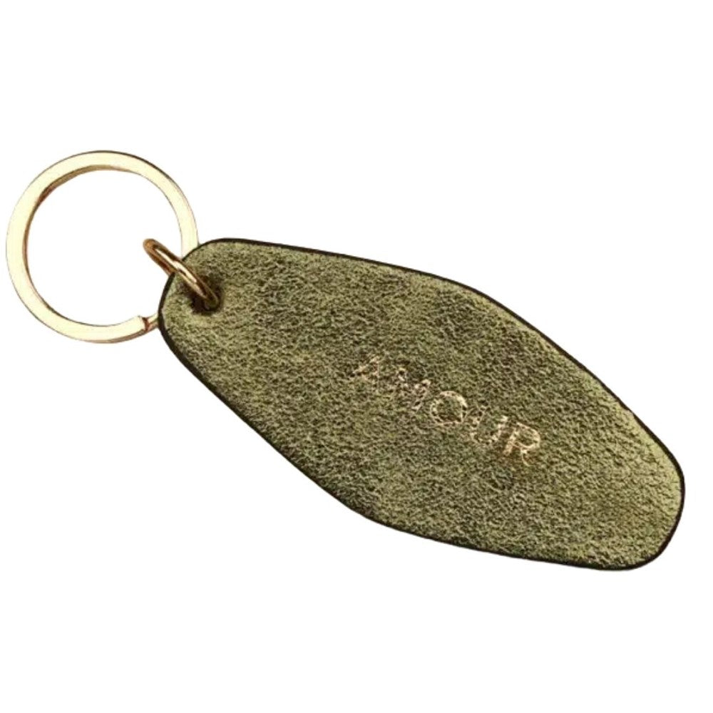 Les Cleias Amour engraved leather keyring in khaki