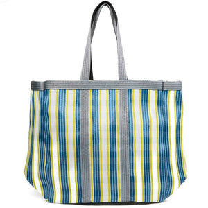 PARISIAN COOL Large Beach Bag - Lilly in White and Green stripe