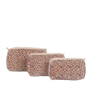 PARISIAN COOL Velvet Pouch - Set of 3 - Blush Leopard