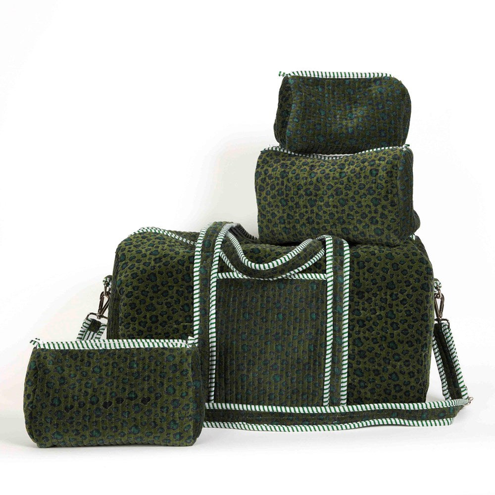 PARISIAN COOL Velvet Pouch - Set of 3 - Green Leopard