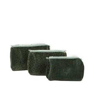 PARISIAN COOL Velvet Pouch - Set of 3 - Green Leopard