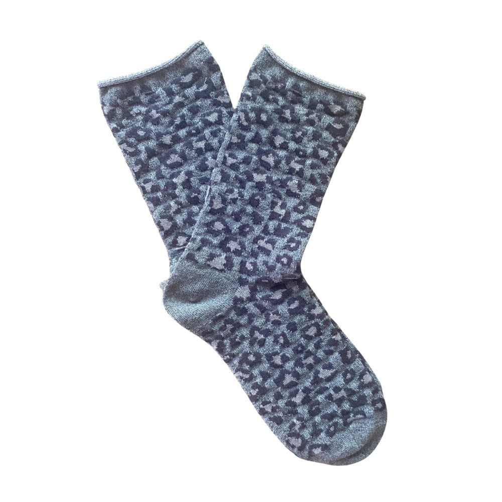 KLUE Glitter Lurex socks in Grey Leopard print