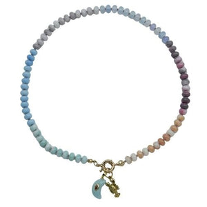 Parisian Cool pastel gemstone necklace with turquoise and lobster pendants