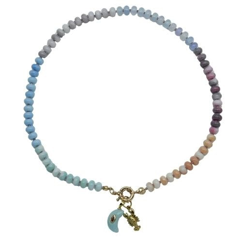 Parisian Cool pastel gemstone necklace with turquoise and lobster pendants