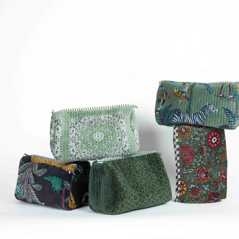 PARISIAN COOL Velvet Pouch- Set of 3 - Bandana Green