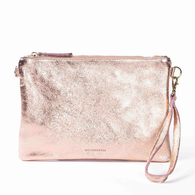MAISON FANLI - Metallic Leather Crossbody/Clutch Bag ROSE