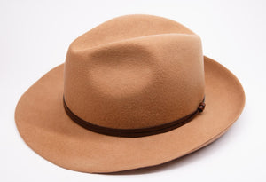 TRAVAUX EN COURS -Felt Fedora Hat Camel Leather Strap