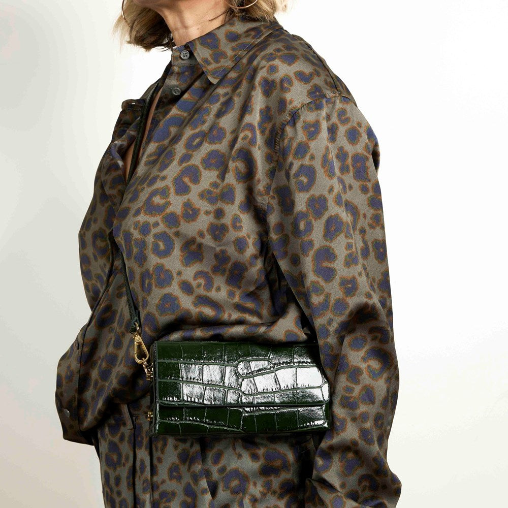 MAISON FANLI Margot Clutch Bag - Croc Embossed Leather - Khaki