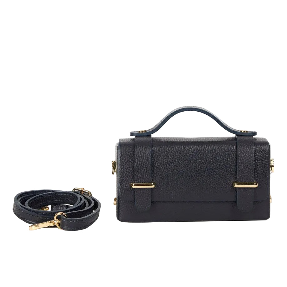 Maison Fanli Margot Black grained leather clutch bag with removable leather strap 
