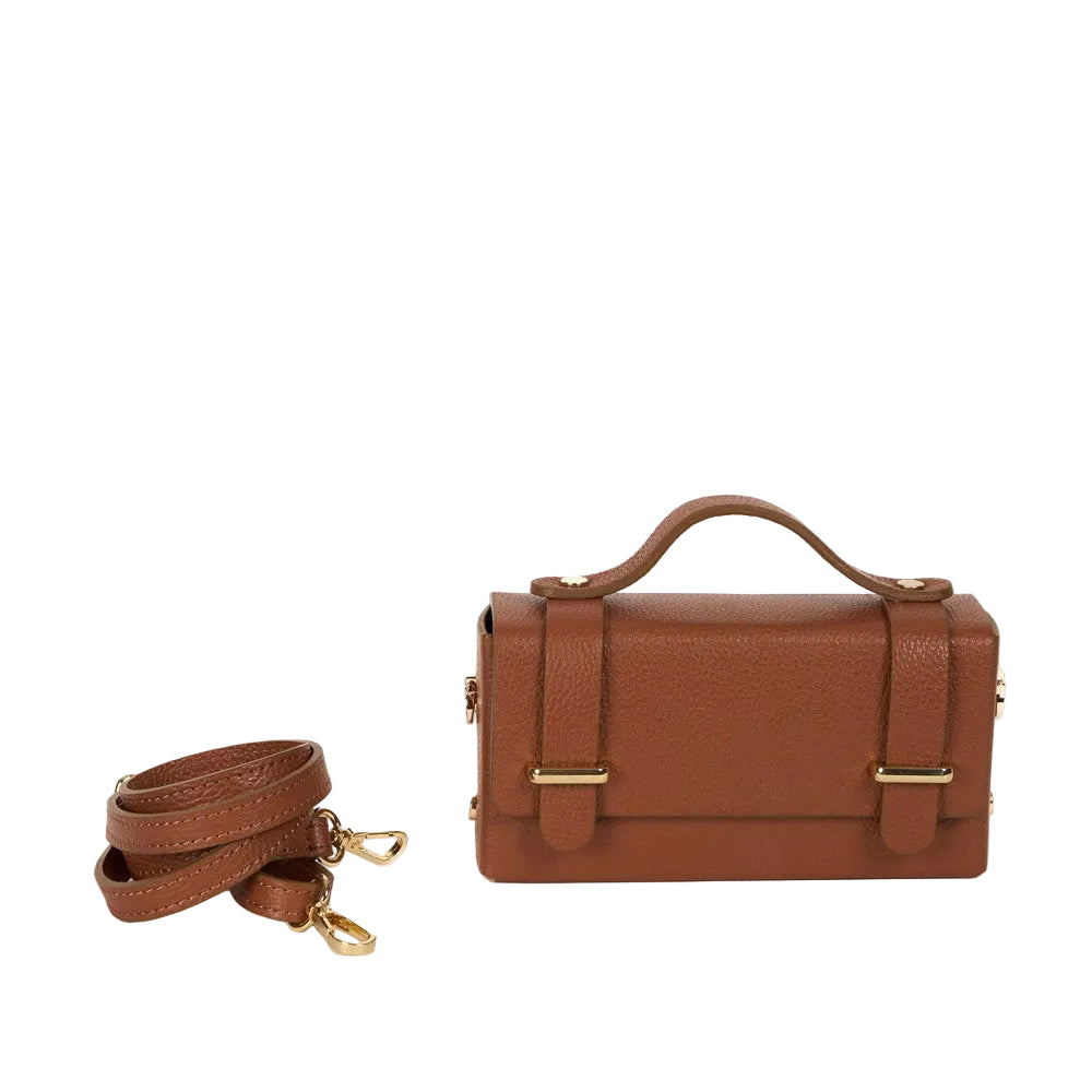 Maison Fanli Margot Camel grained leather clutch bag with removable leather strap 