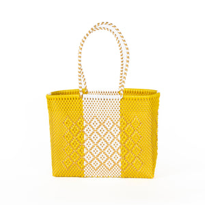 BAHIA small handwoven Mexican basket in yellow, made from recycled plastic, lightweight everyday basket for adults and kids