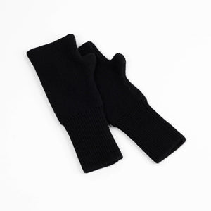 Cashmere blend fingerless knit mittens in black