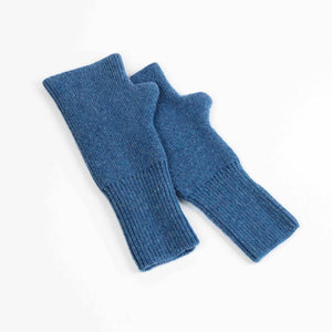 Cashmere blend fingerless knit mittens in blue