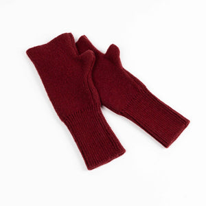 Cashmere blend fingerless knit mittens in burgundy
