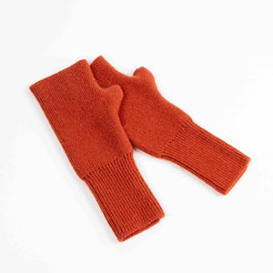 Cashmere blend fingerless knit mittens in burnt orange