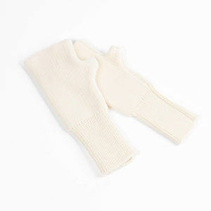 Cashmere blend fingerless knit mittens in cream