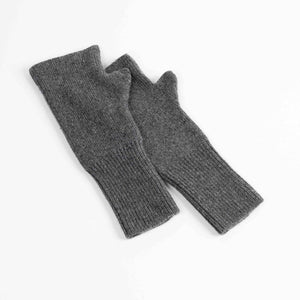 Cashmere blend fingerless knit mittens in dark grey