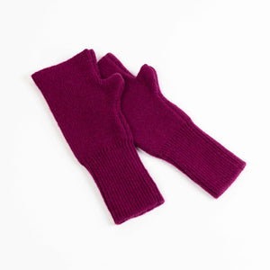 Cashmere blend fingerless knit mittens in raspberry