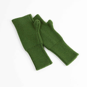 Cashmere blend fingerless knit mittens in green