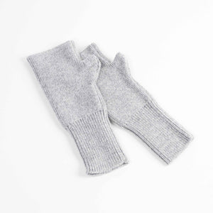 Cashmere blend fingerless knit mittens in light grey