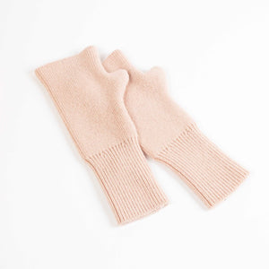 Cashmere blend fingerless knit mittens in powder pink