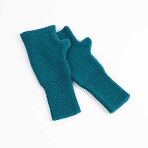 Cashmere blend fingerless knit mittens in teal