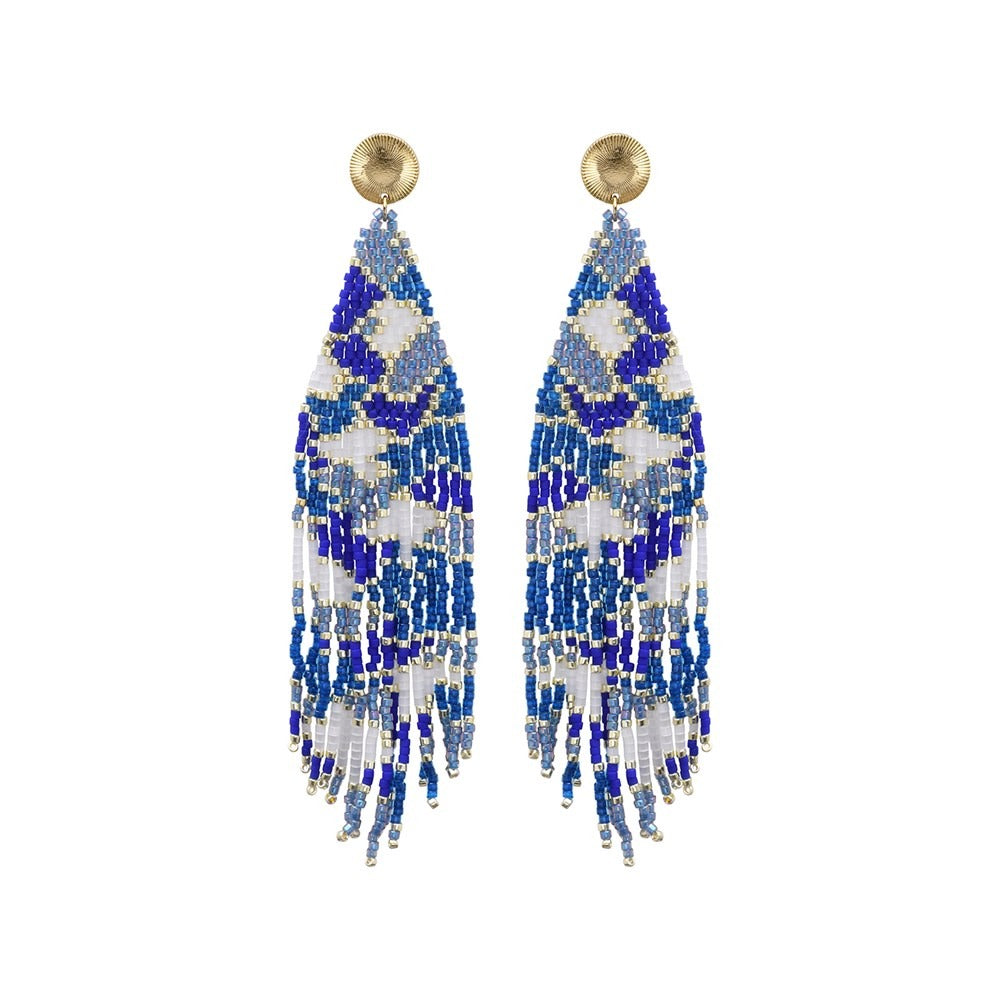 Handwoven Miyuki bead earrings in electric blue tones – Belle Mais Pas Que
