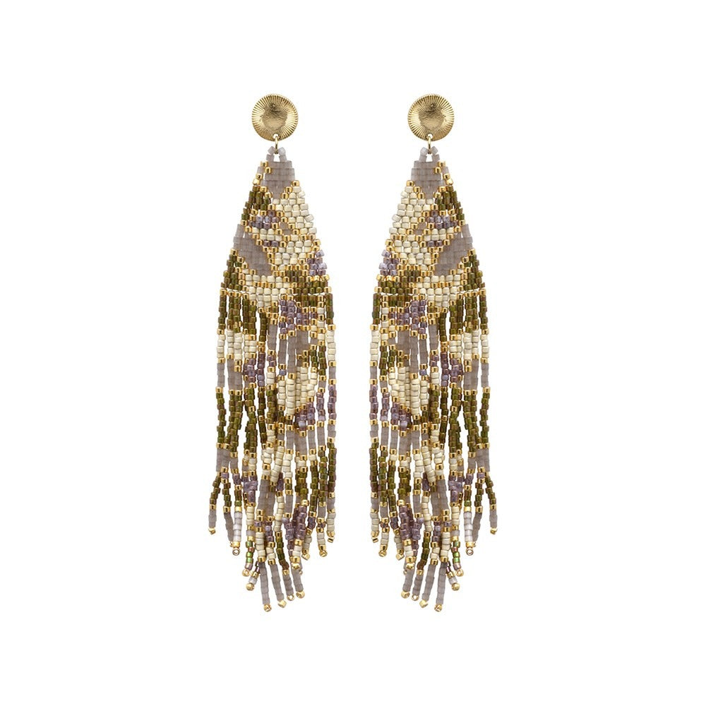Handwoven Miyuki bead earrings in gold tones tones – Belle Mais Pas Que