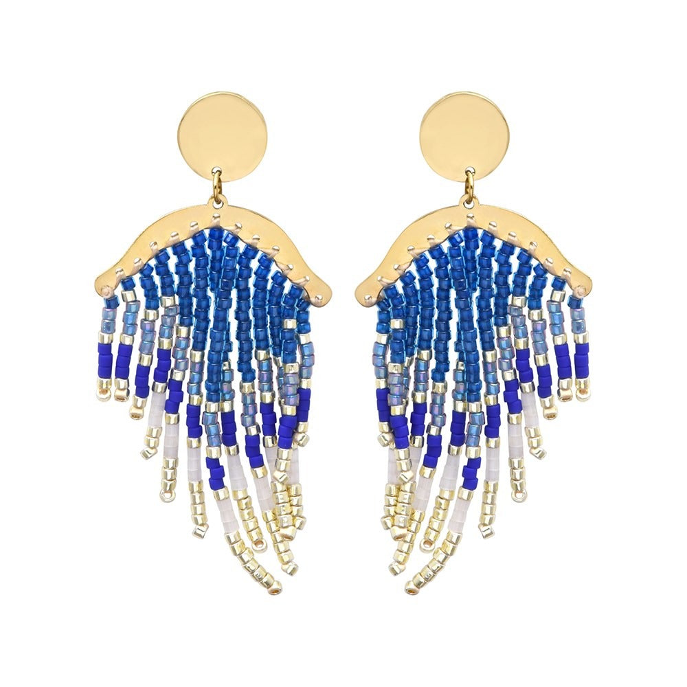 Handwoven Miyuki bead earrings in electric blue tones – Belle Mais Pas Que