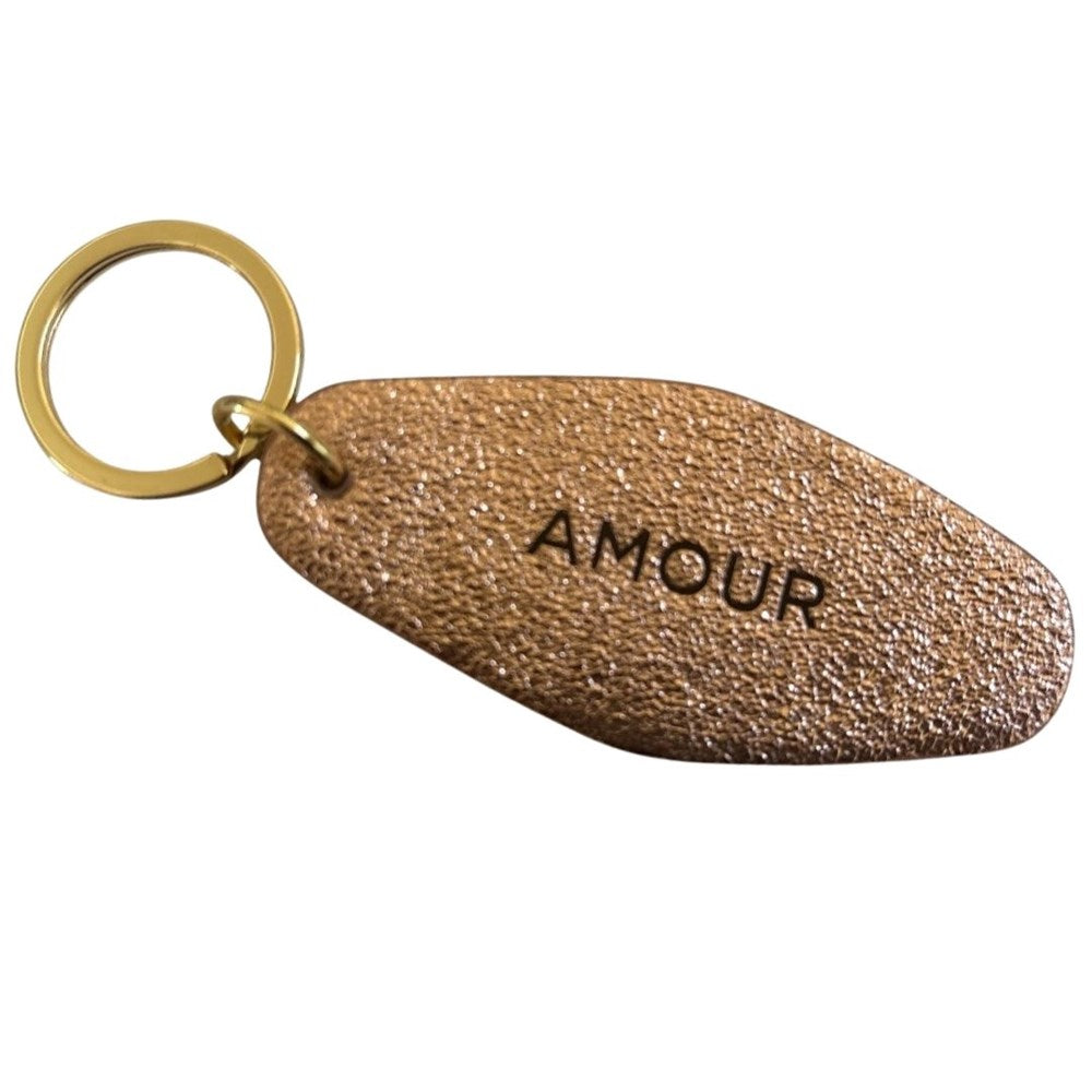 Les Cleias Amour engraved leather keyring in rose gold
