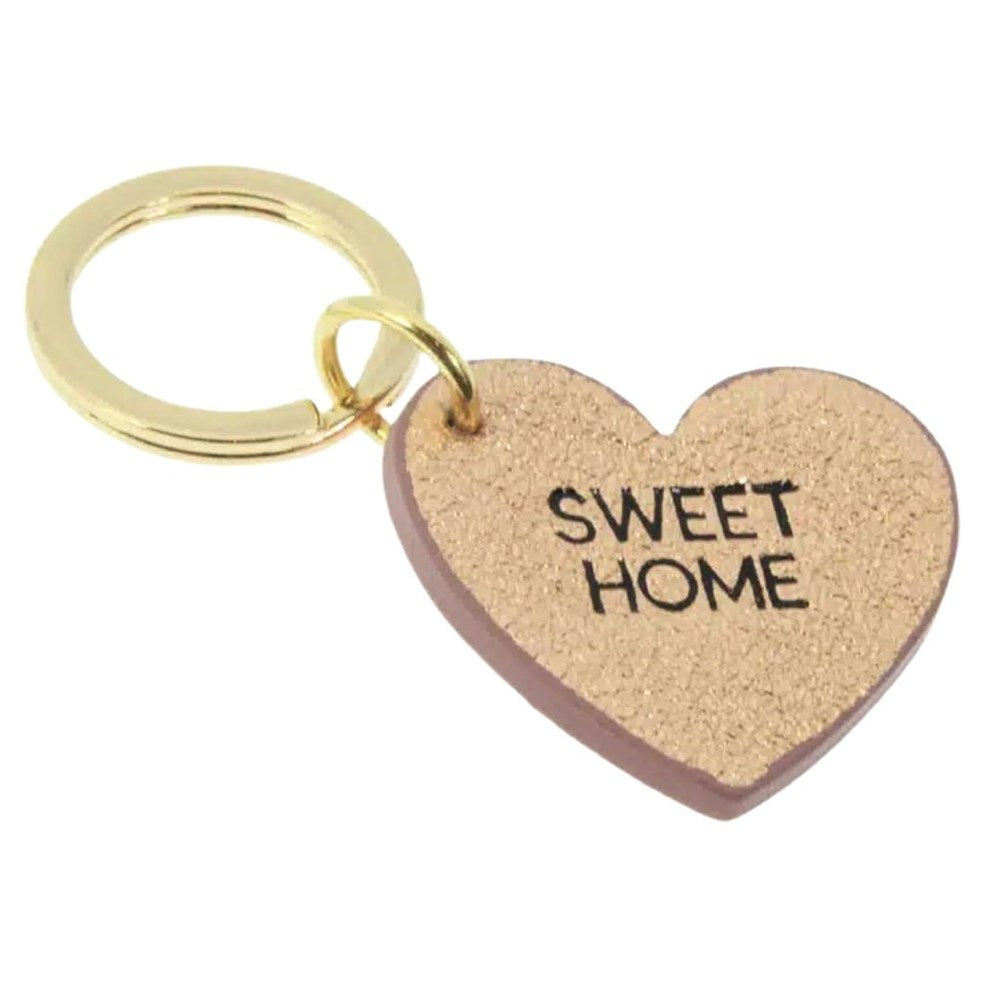 Les Cleias Sweet Home engraved leather keyring in rose gold