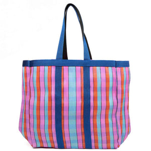 PARISIAN COOL Large Beach Bag - Rose in orange and Pink stripe