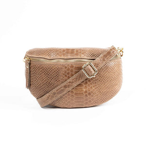 Maison Fanli snake-embossed leather bum bag with adjustable strap in Beige

