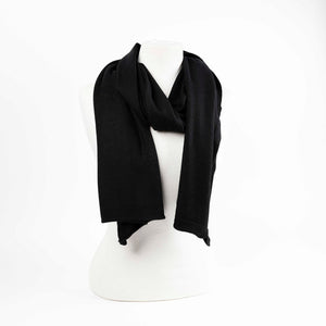 Maison Fanli LEA cashmere blend scarf in Black, soft lightweight winter scarf on mannequin