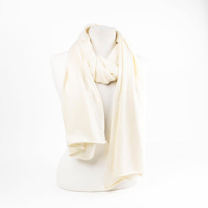 Maison Fanli LEA cashmere blend scarf in Cream, soft lightweight winter scarf on mannequin