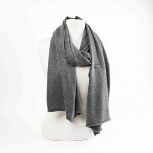 Maison Fanli LEA cashmere blend scarf in dark grey, soft lightweight winter scarf on mannequin