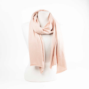 Maison Fanli LEA cashmere blend scarf in Powder Pink, soft lightweight winter scarf on mannequin